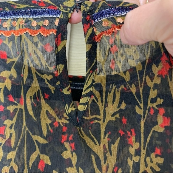 Zara Sheer Embroidered Blouse Top Sz M Black Floral Balloon Sleeve Feminine Boho - Picture 9 of 13